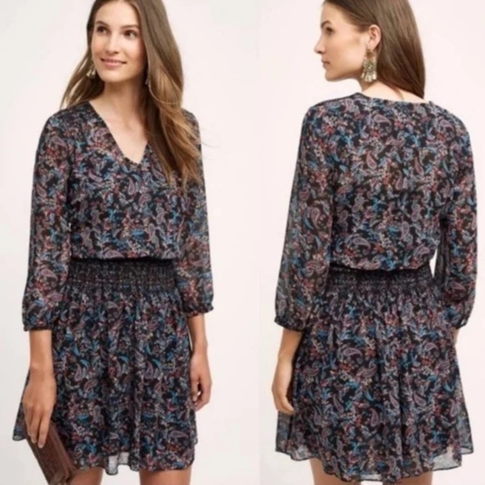 ANTHROPOLOGIE Vanessa Virginia Smocked Day Tripper Dress Size XS